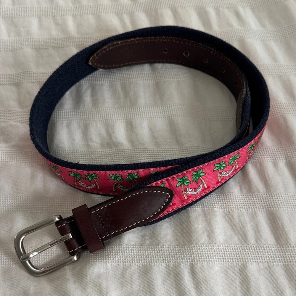 Vineyard Vines Pink and Navy Belt with Santa and Palm Trees